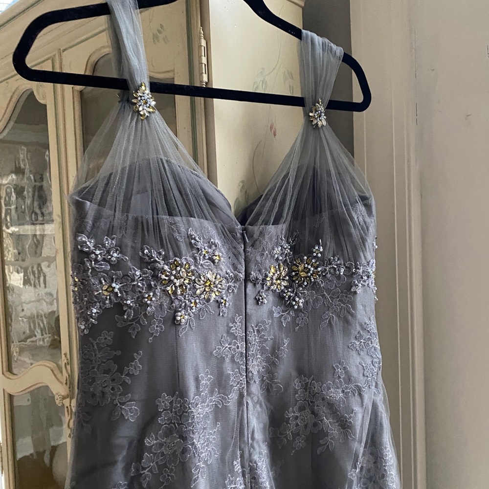 Montage by Mon Cheri - Silver Embroidered Grey/Gold Sequin Tulle Gown Size 10 - Picture 8 of 17